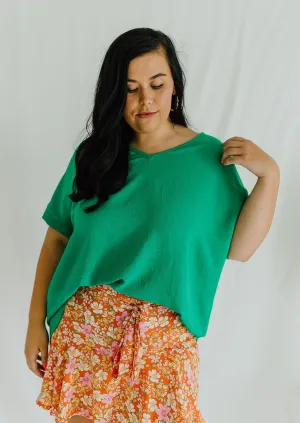 "Covering The Earth" Green V-Neck Top - XL 
