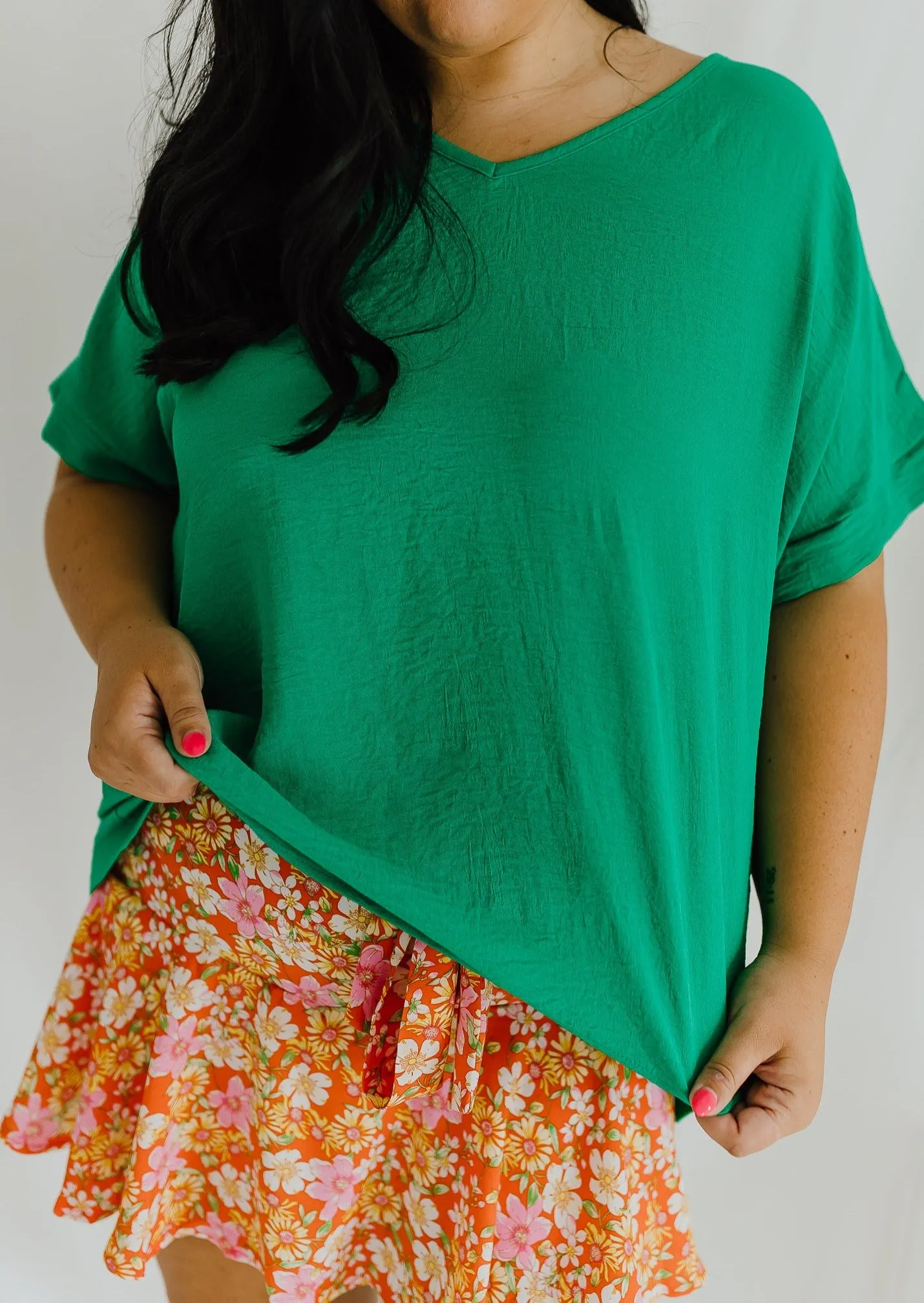 "Covering The Earth" Green V-Neck Top - XL 