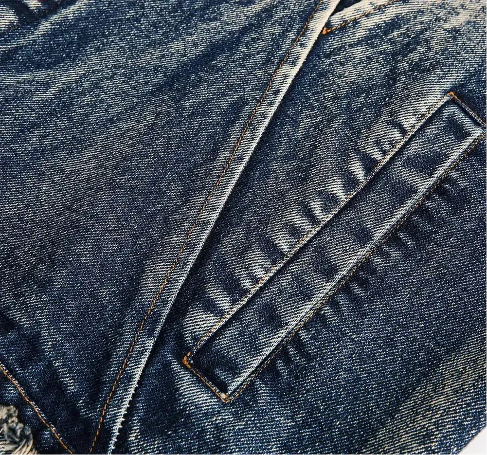 Raw Edge Washed Distressed Denim Jacket