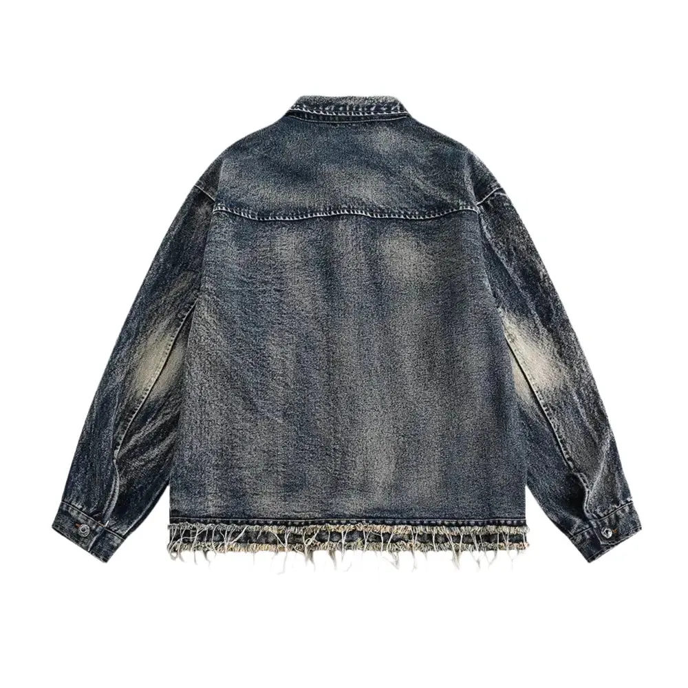 Raw Edge Washed Distressed Denim Jacket