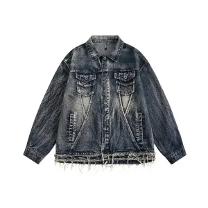Raw Edge Washed Distressed Denim Jacket