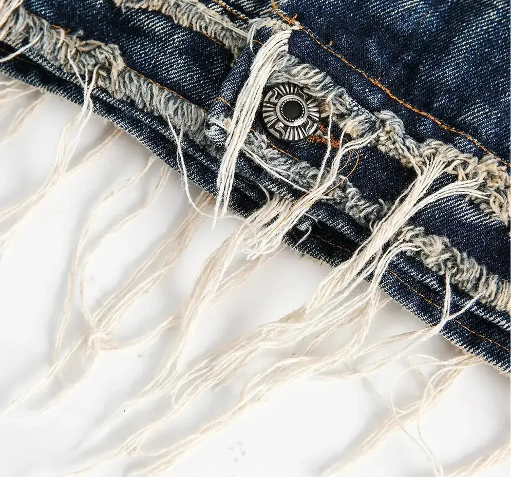 Raw Edge Washed Distressed Denim Jacket