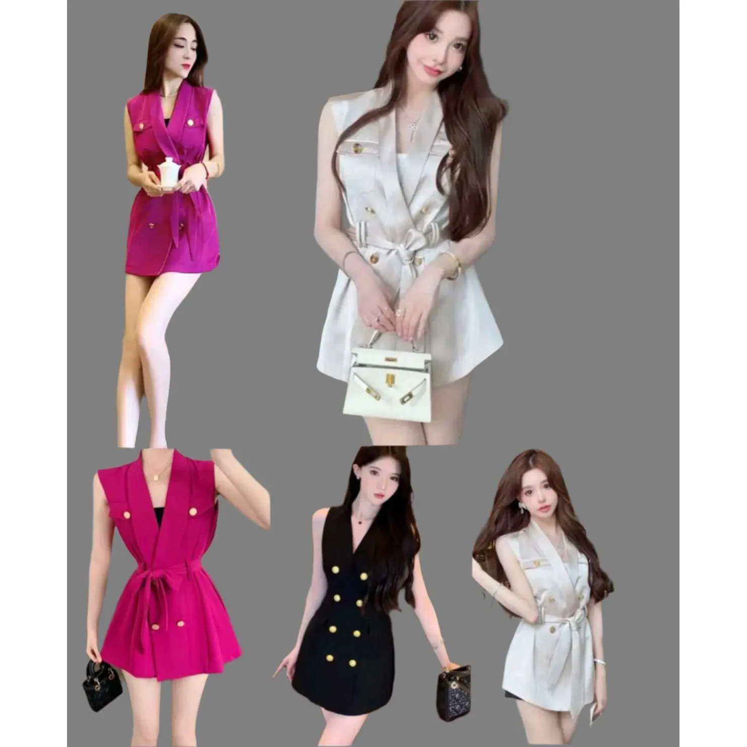 Ruffle Trim Double Breasted Belted Vest Blazer and short set .