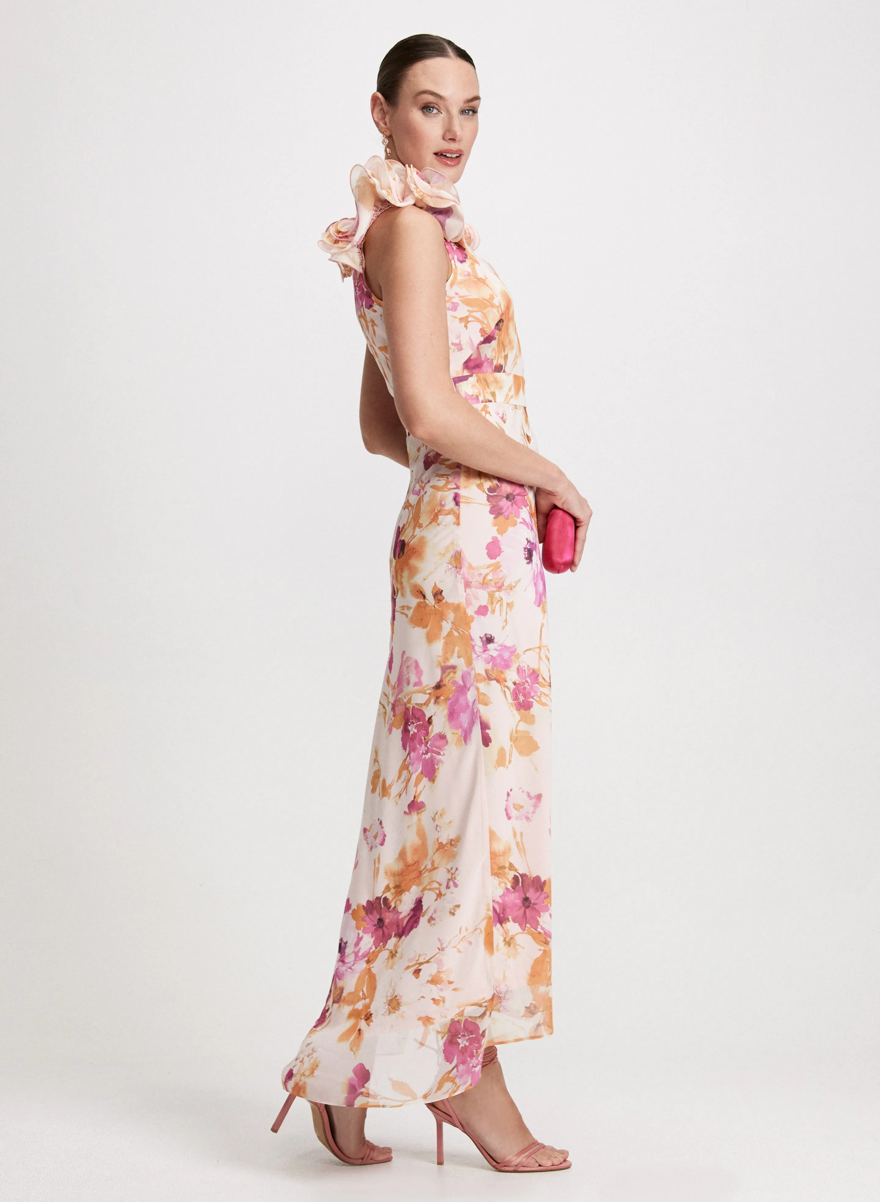 Ruffled Strap Floral Dress