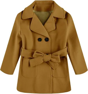 Runcati Baby Kids Boys Girls Classic Wool Blend Coat Winter Double Breasted Trench Coat Outwear Pea Coat Jacket with Belt