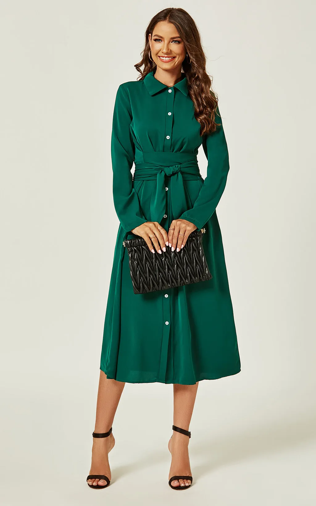 Shirt Midi Wrap Dress In Green