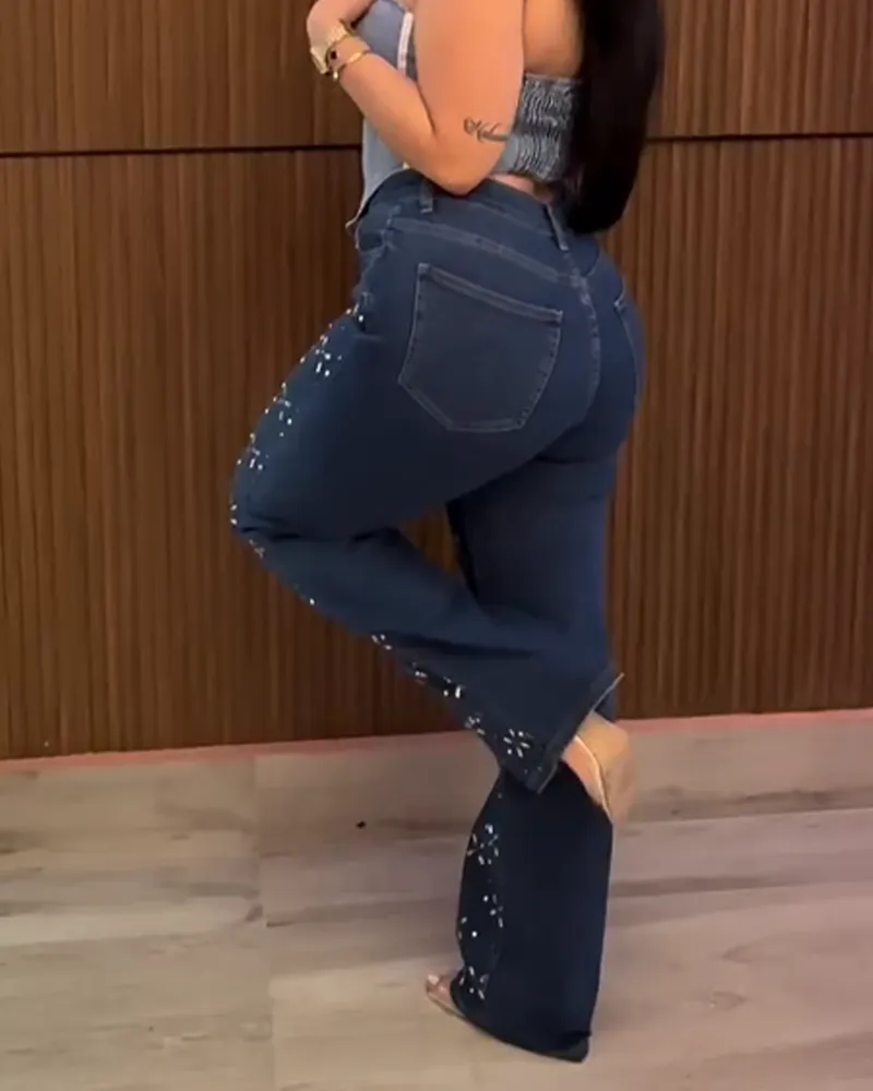 Sticking Diamonds Slim High-Rise Straight Jeans (Pre-Sale)
