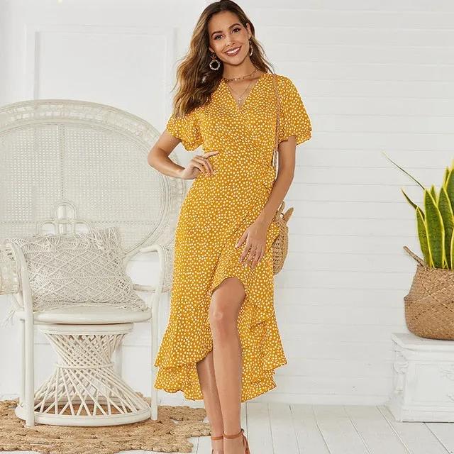 Summer Floral Print Boho Maxi Dress