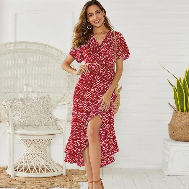 Summer Floral Print Boho Maxi Dress