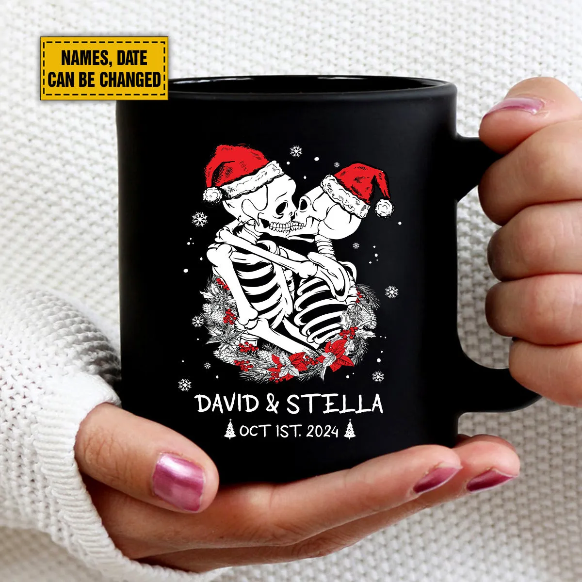 Teesdily | Customized Skeleton Christmas Shirt, Couple Skeleton Matching Merry Christmas Hoodie Sweatshirt Mug, Spooky Gothmas Tee