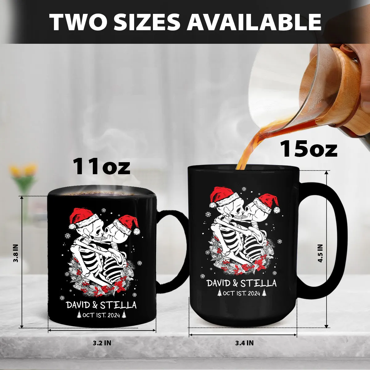 Teesdily | Customized Skeleton Christmas Shirt, Couple Skeleton Matching Merry Christmas Hoodie Sweatshirt Mug, Spooky Gothmas Tee