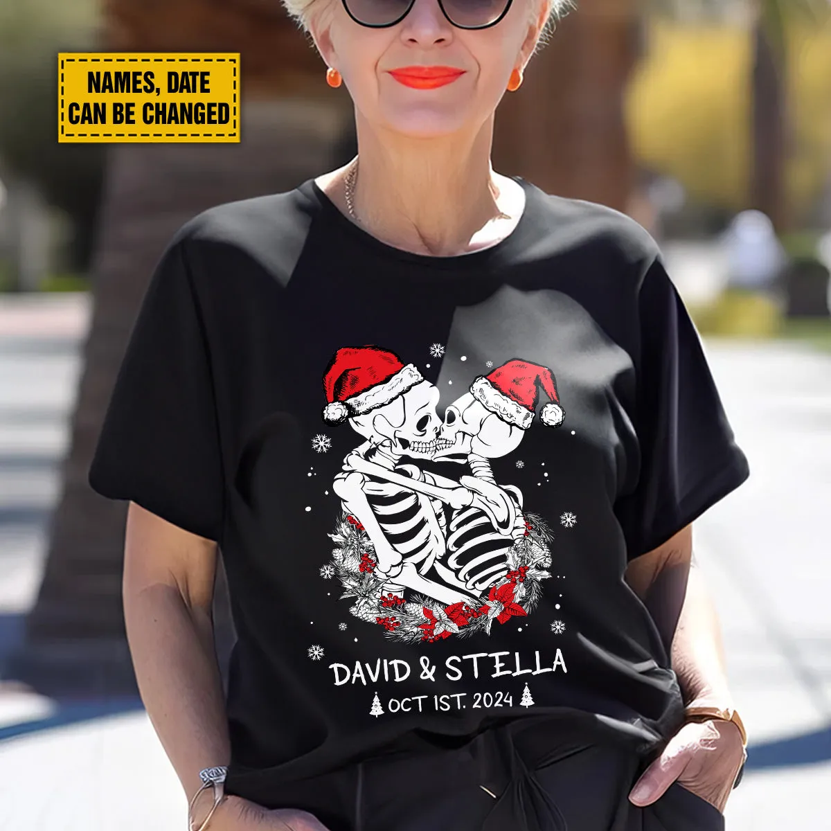 Teesdily | Customized Skeleton Christmas Shirt, Couple Skeleton Matching Merry Christmas Hoodie Sweatshirt Mug, Spooky Gothmas Tee
