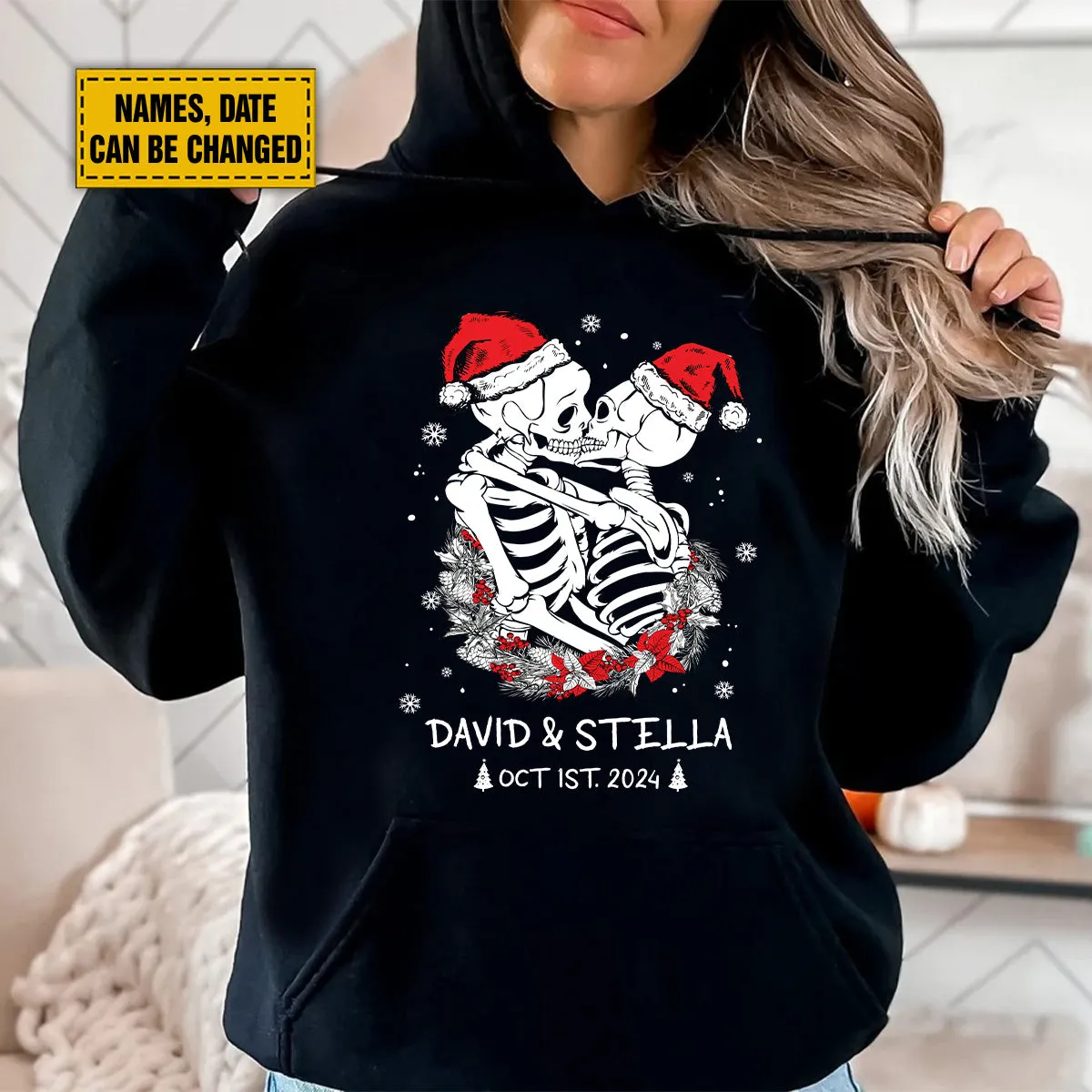 Teesdily | Customized Skeleton Christmas Shirt, Couple Skeleton Matching Merry Christmas Hoodie Sweatshirt Mug, Spooky Gothmas Tee