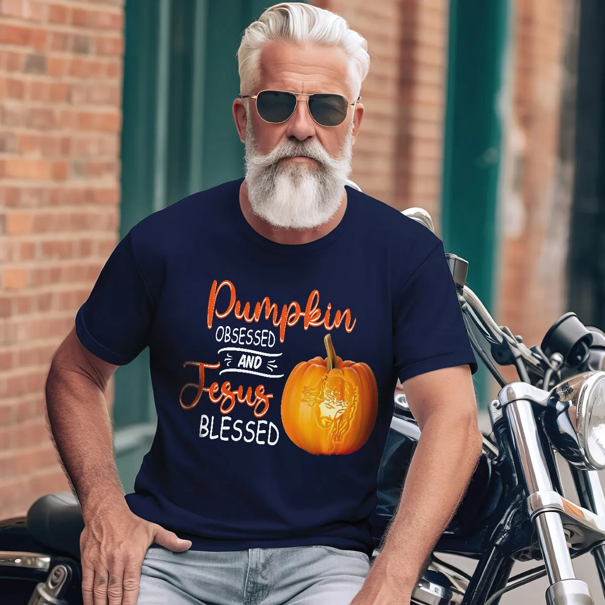 Teesdily | Jesus Pumpkin Shirt, Pumpkin Obsessed And Jesus Blessed Autumn Tee Sweatshirt Hoodie Mug, Christian Apparel, Pumpkin Jesus Lovers Gifts