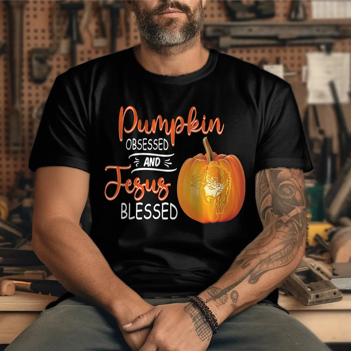 Teesdily | Jesus Pumpkin Shirt, Pumpkin Obsessed And Jesus Blessed Autumn Tee Sweatshirt Hoodie Mug, Christian Apparel, Pumpkin Jesus Lovers Gifts