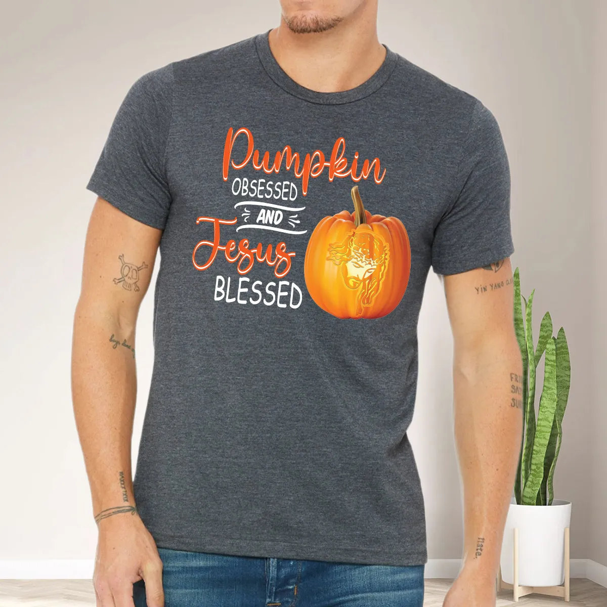 Teesdily | Jesus Pumpkin Shirt, Pumpkin Obsessed And Jesus Blessed Autumn Tee Sweatshirt Hoodie Mug, Christian Apparel, Pumpkin Jesus Lovers Gifts