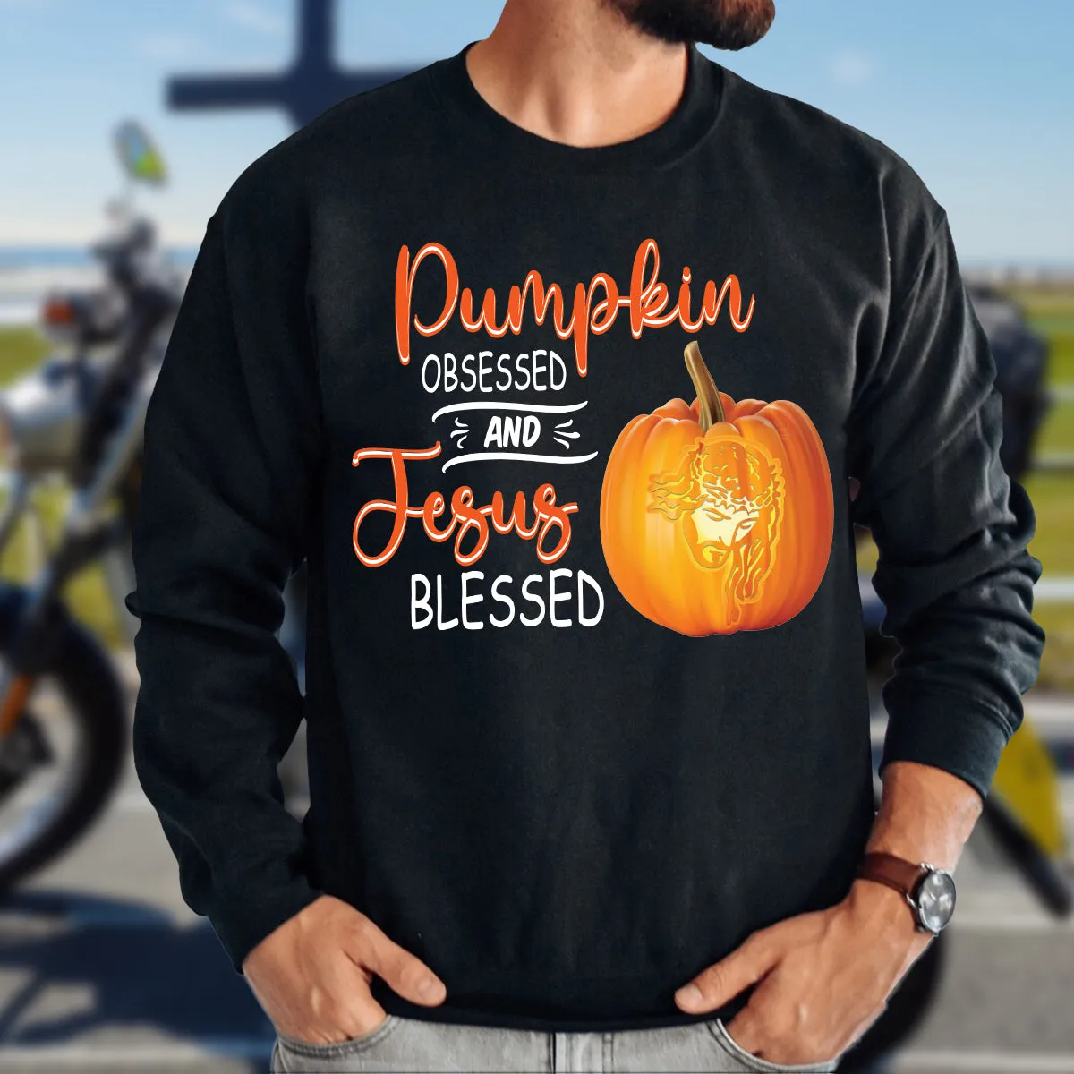 Teesdily | Jesus Pumpkin Shirt, Pumpkin Obsessed And Jesus Blessed Autumn Tee Sweatshirt Hoodie Mug, Christian Apparel, Pumpkin Jesus Lovers Gifts