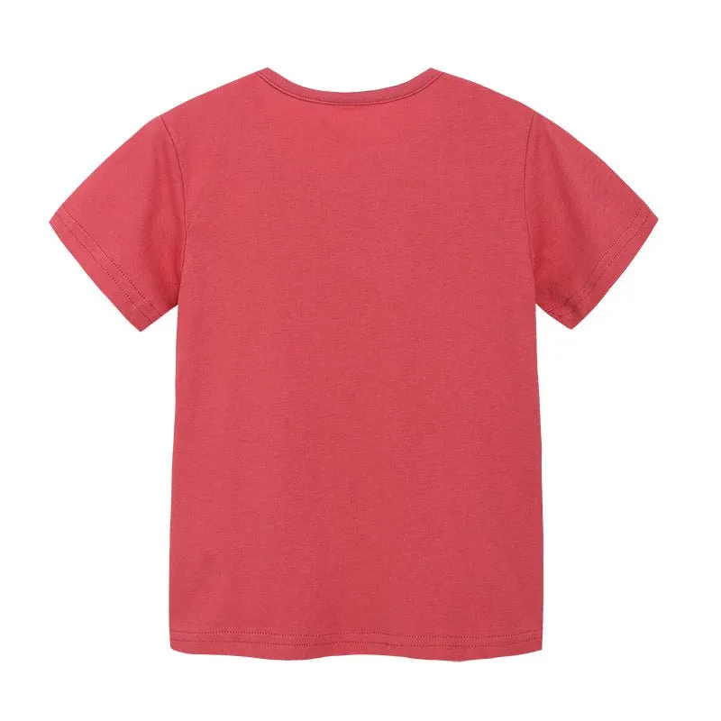 Toddler/Kid Girl's Short Sleeve Animal with Flower Print Design Red T-shirt