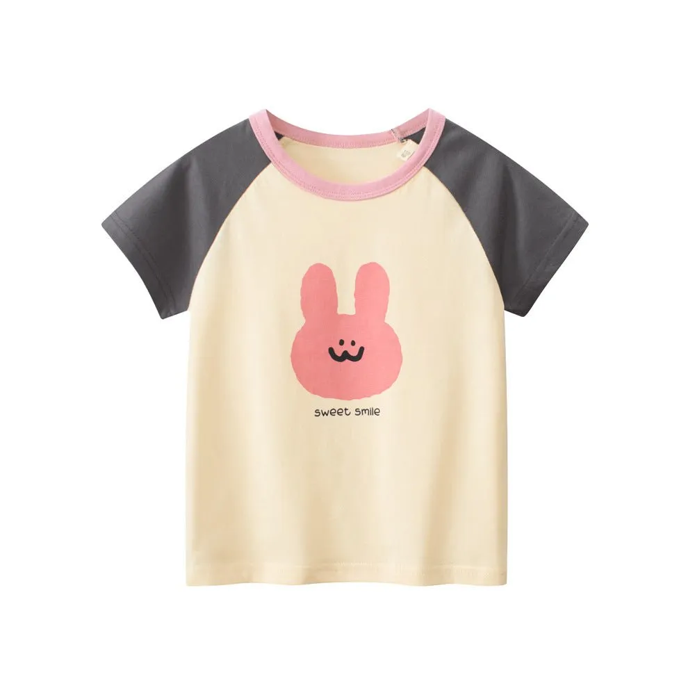 Toddler/Kid Girl's Short Sleeve Sweet Smile Bunny Design T-shirt