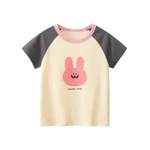 Toddler/Kid Girl's Short Sleeve Sweet Smile Bunny Design T-shirt