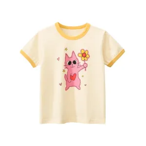 Toddler/Kid Girl‘s Sunflower and Kitty Print Design Tee