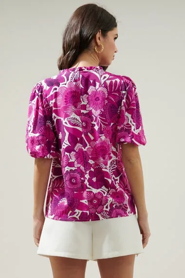 Tropical Orchid Puff Sleeve Blouse