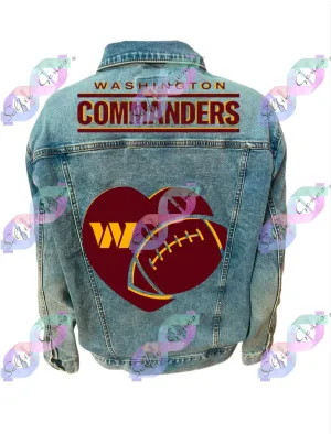 UNISEX Washington Commanders Football Heart Denim Jacket