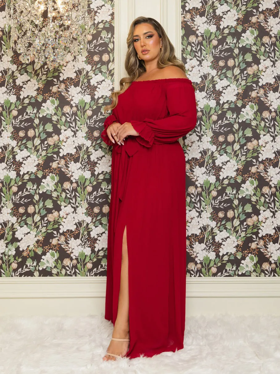 Vicky Plus Size Chiffon Gown in Red