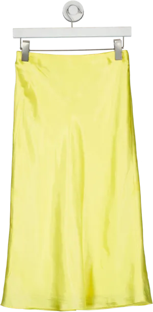 Vince Yellow Satin Midi Skirt UK XS