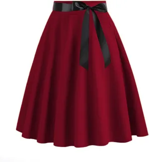 Vintage Skirts for Women Elastic High Waist Stretch Swing Party Skirt Pleated A Line Flared Midi Dress