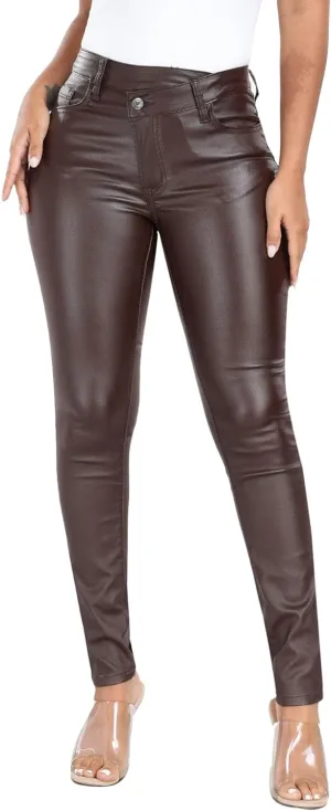 WAYRUNZ Womens High Waisted Stretch Faux Leather Pants PU Coated Legging Juniors