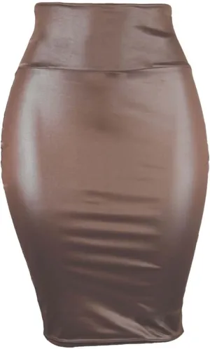 Wear to Work Pencil Skirts for Women Elastic High Waist Faux Leather Pencil Skirt Lady's Half Body Midi Hip Skirt