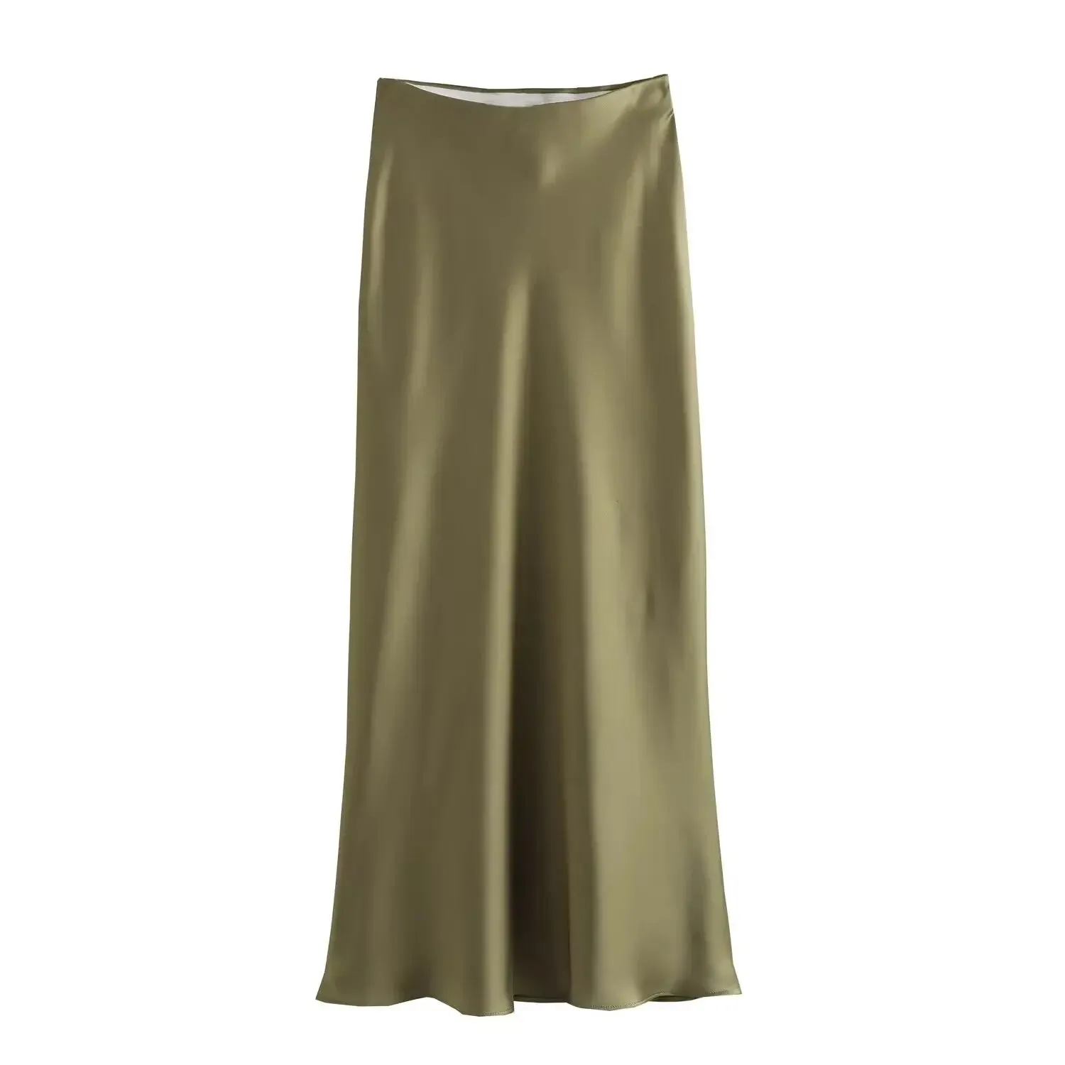 Willshela Women Fashion Satin Solid Pleated Midi Skirt Chic Vintage Style with Elastic Waist for Everyday Elegance