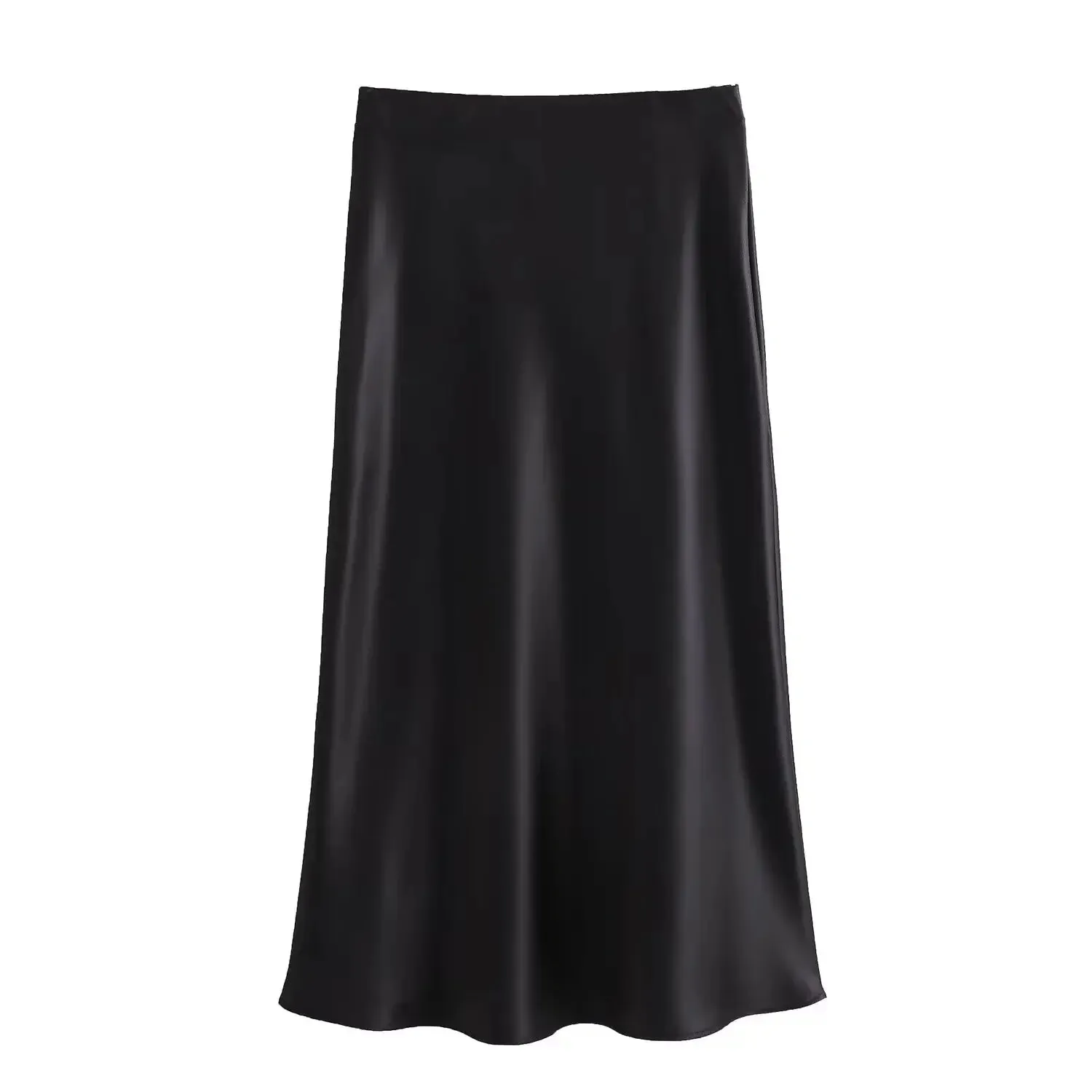 Willshela Women Fashion Satin Solid Pleated Midi Skirt Chic Vintage Style with Elastic Waist for Everyday Elegance