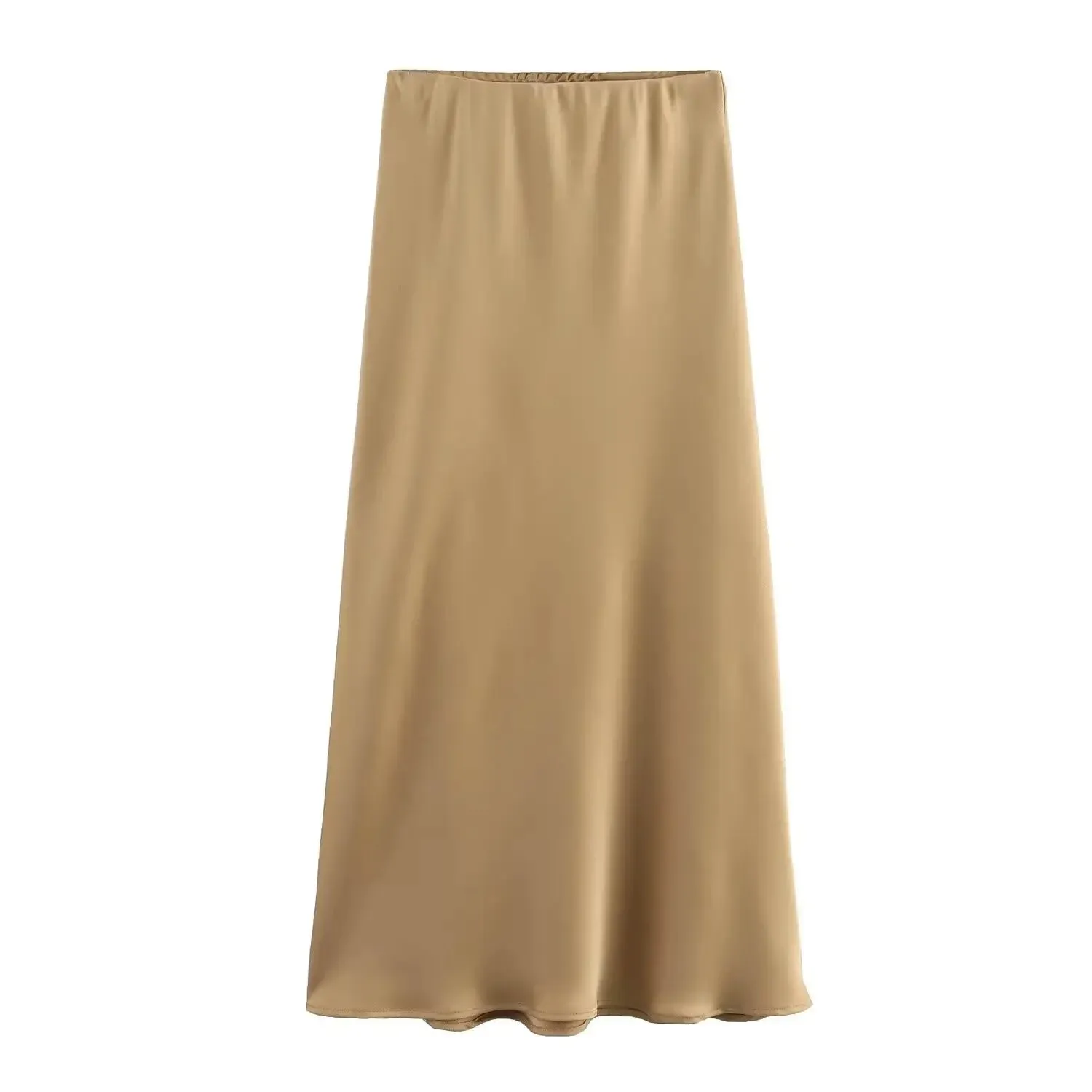 Willshela Women Fashion Satin Solid Pleated Midi Skirt Chic Vintage Style with Elastic Waist for Everyday Elegance