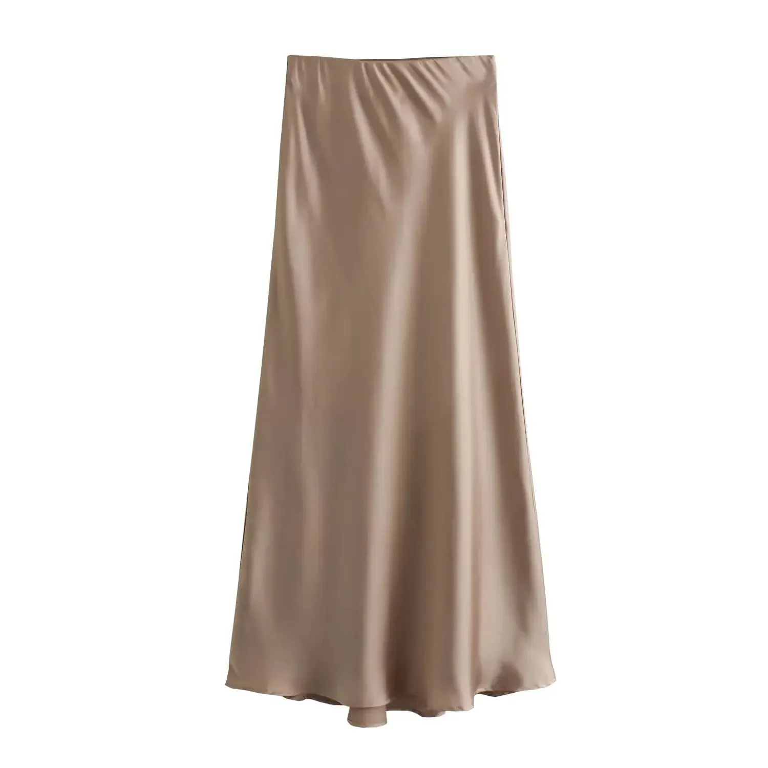 Willshela Women Fashion Satin Solid Pleated Midi Skirt Chic Vintage Style with Elastic Waist for Everyday Elegance